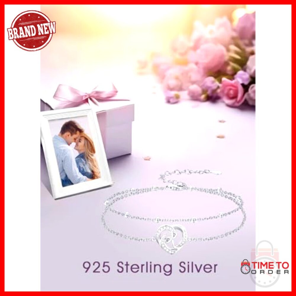 Sterling Silver Initial Anklet Layered Heart Adju… - image 2